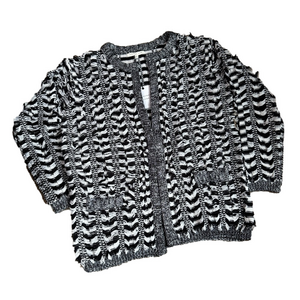 Endless Rose M/L Black & White Striped Fringe Open-Front Cardigan Sweater NWT